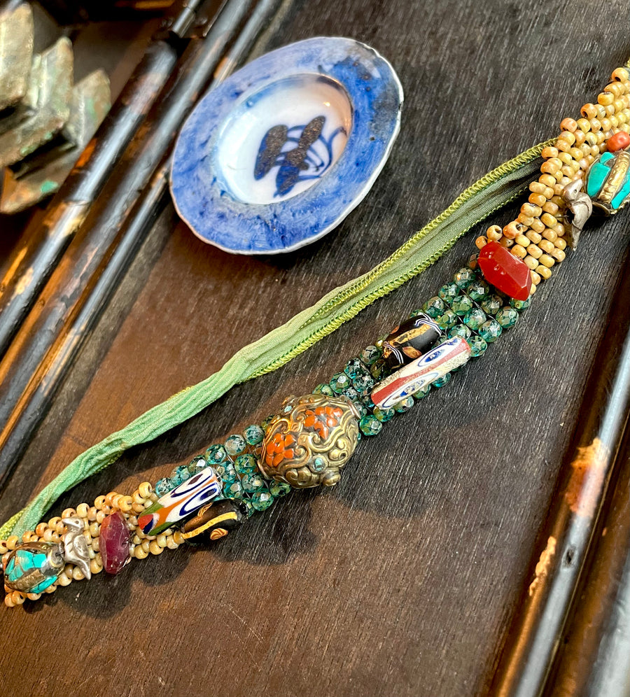 Nepal green and sand bracelet