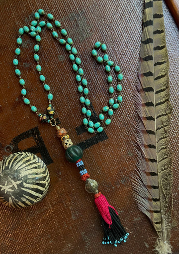 Long Turquoise chain with tassel