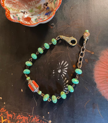 Turquoise bracelet with coral