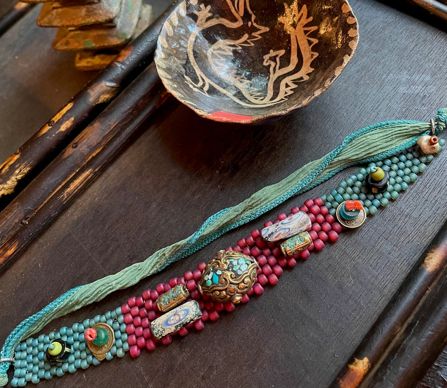 Nepal magenta and turquoise bracelet