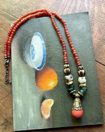 Long Orange Nepal with Indonesian glass