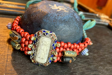 Coral and Chinese enamel bracelet