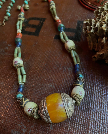 Long Copal with Trade Beads