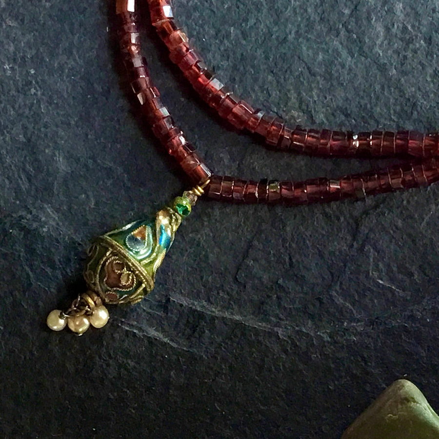 Enamel Garnet Necklace
